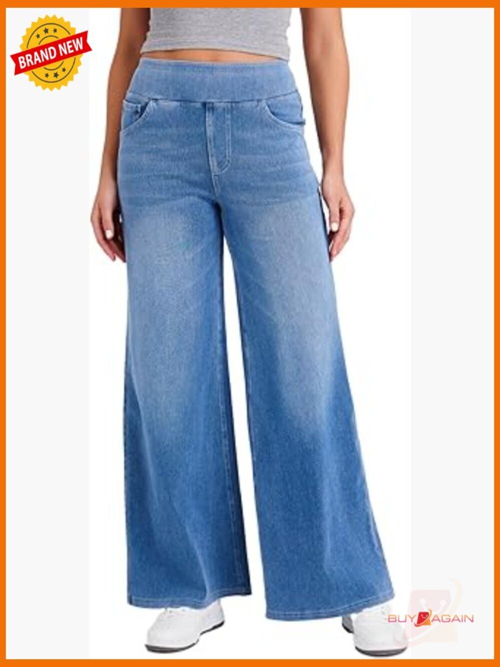 High Waist Wide Leg Pull On Stretch Jeans Denim Pants Loose Jeggings